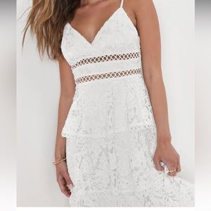 Lulus Constant Admiration White Crochet Lace Tiered Midi Dress
